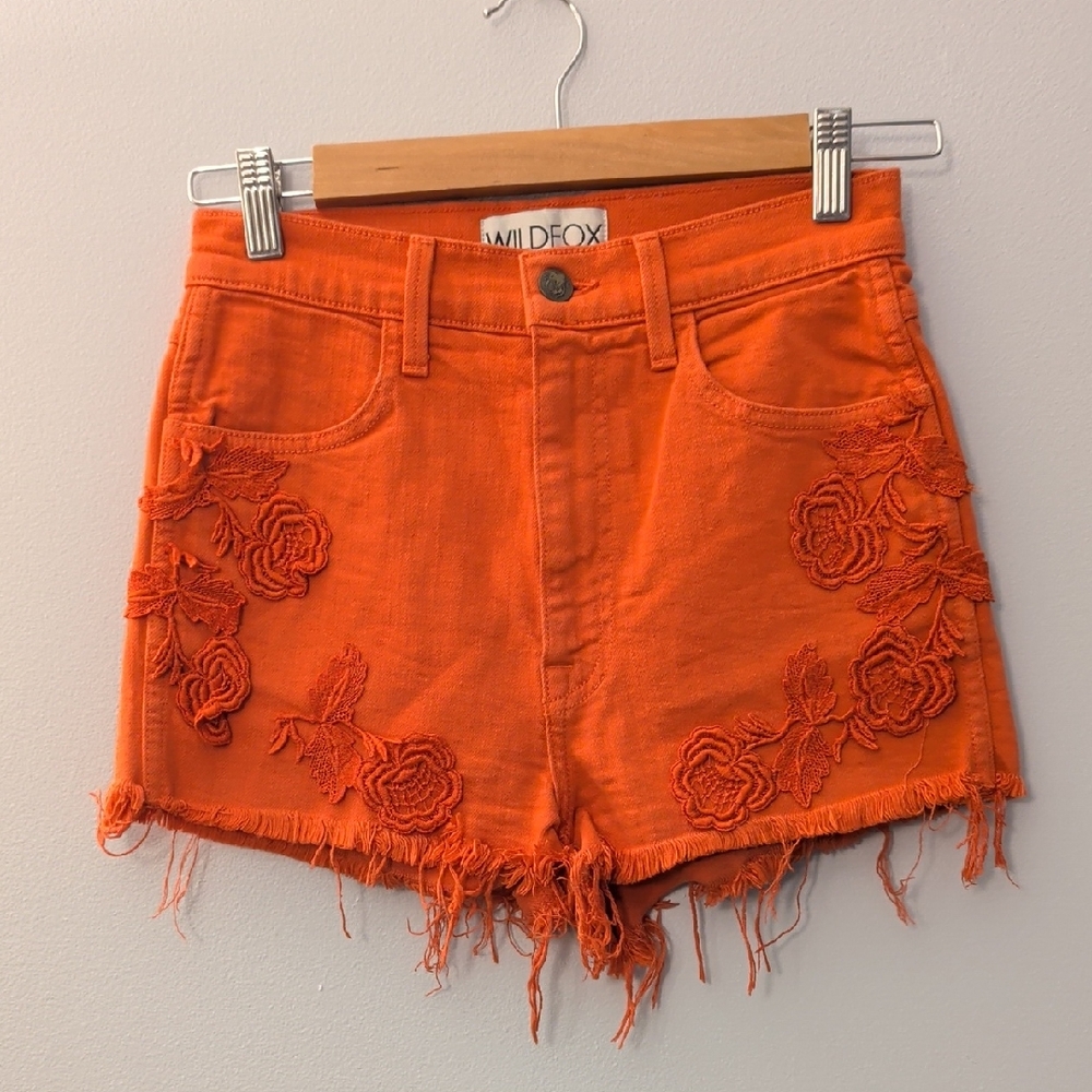 Wildfox Bright Orange Floral Jean Shorts